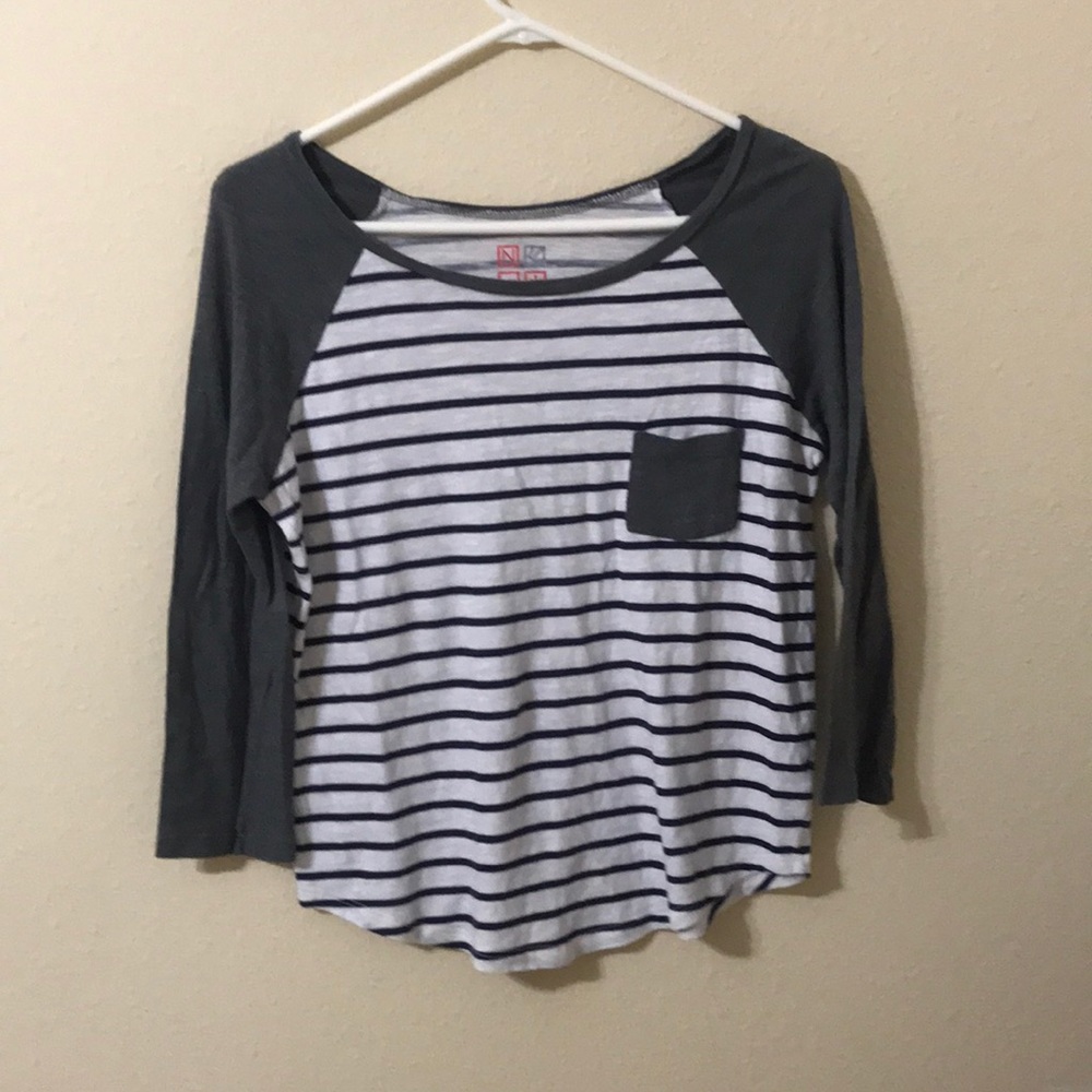 Nollie Blue Striped Shirt Grey 3/4 Sleeves Small